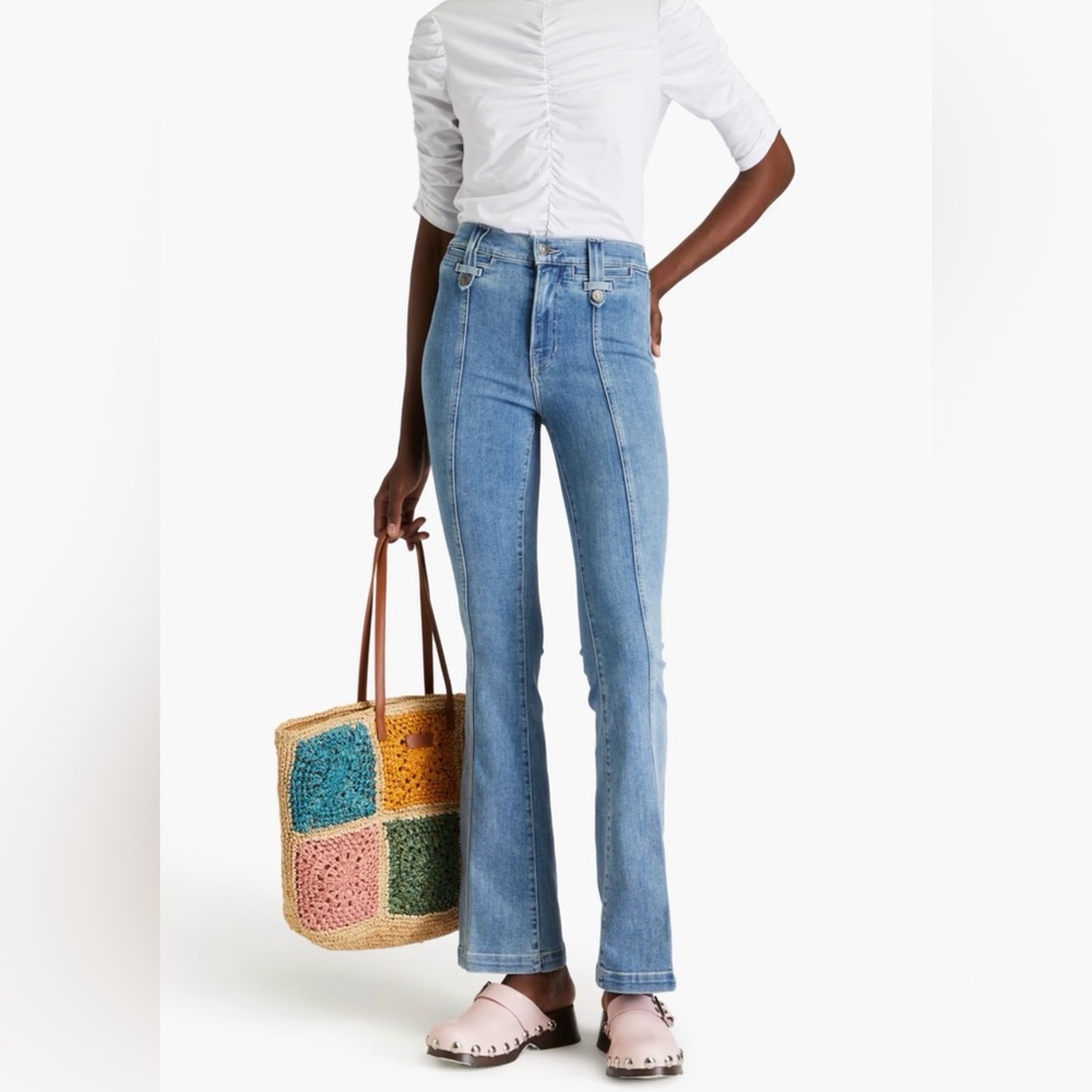 VERONICA BEARD Beverly Skinny Flare Jeans High Rise Lakeshore Seamed Size 32